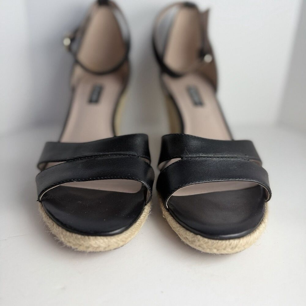 Nine West Jeranna Espadrille Wedge Sandals Black Leather Women 10 EUC - Picture 3 of 11